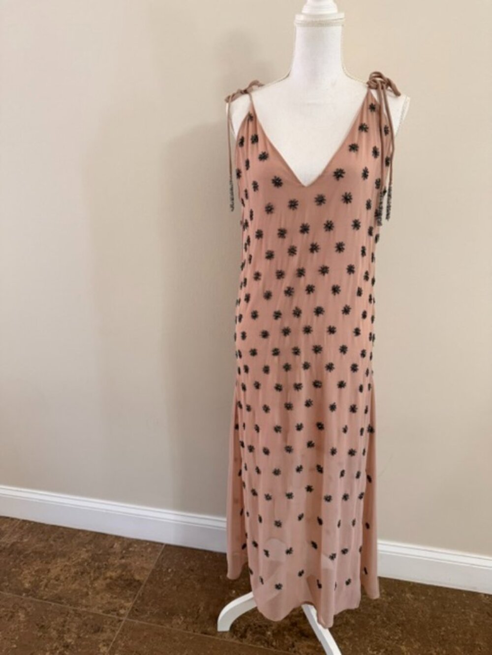 Rare Beige Pink Beaded Embellished Maxi Dress Estimated XL